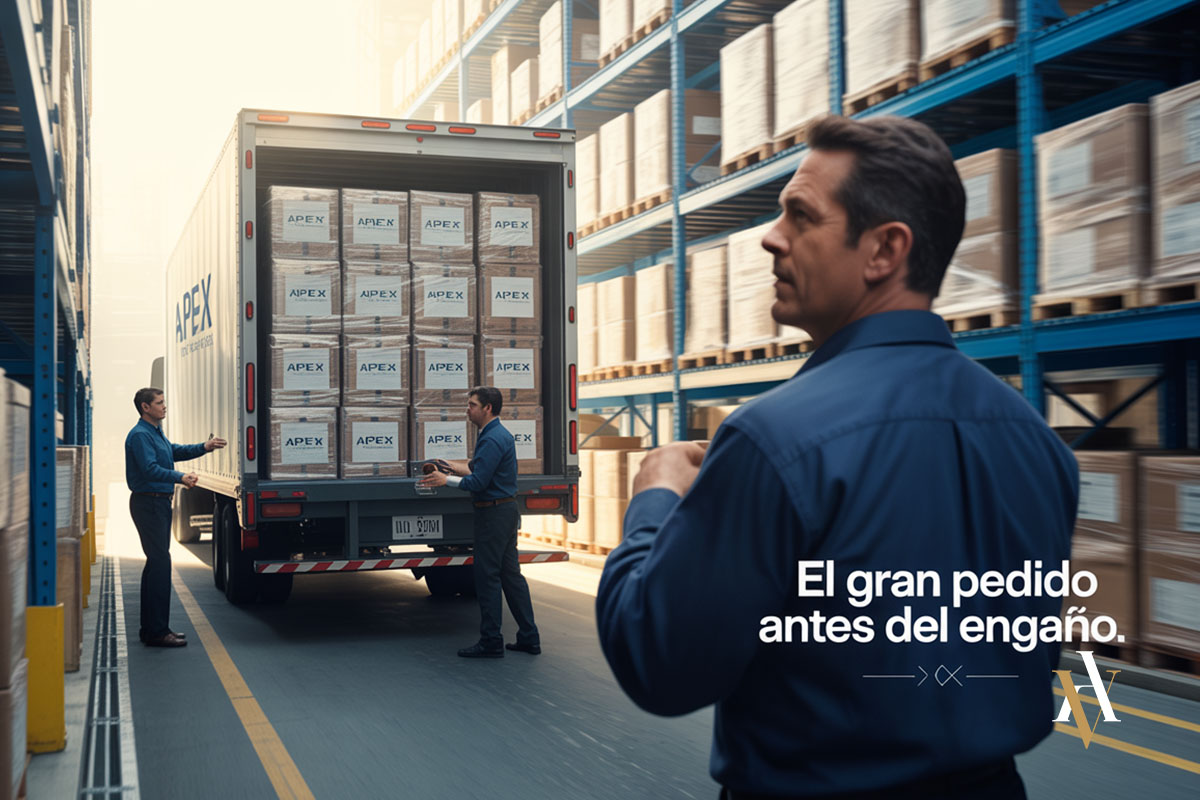 Empleados cargando un camión con mercancía en un gran pedido comercial, una escena típica antes de consumarse el timo del nazareno.