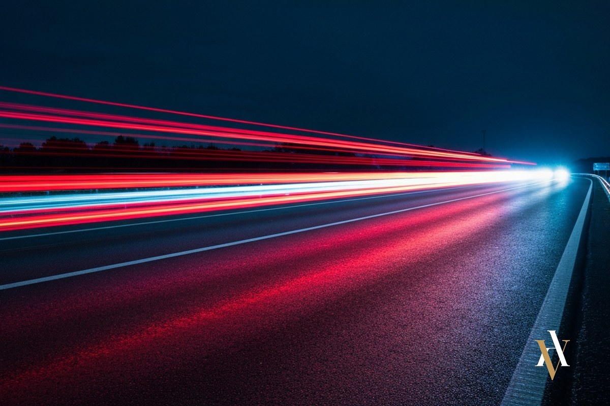 Controles de alcoholemia y defensa penal Carretera de noche con trazadas de luces: conducción bajo los efectos del alcohol y seguridad vial