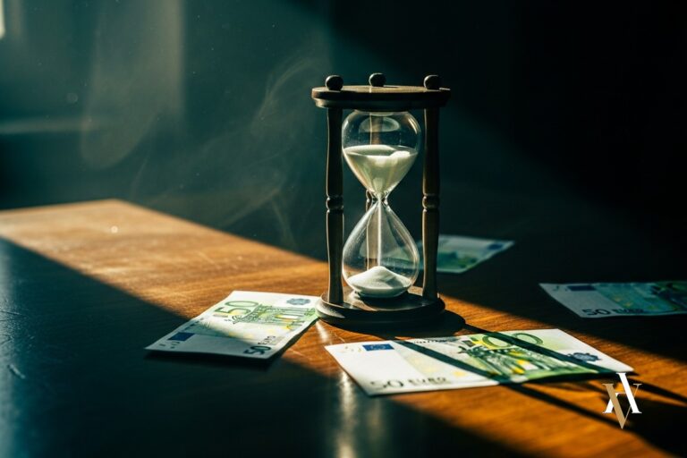 Reloj de arena y billetes de euro, prescripcion del blanqueo de capitales
