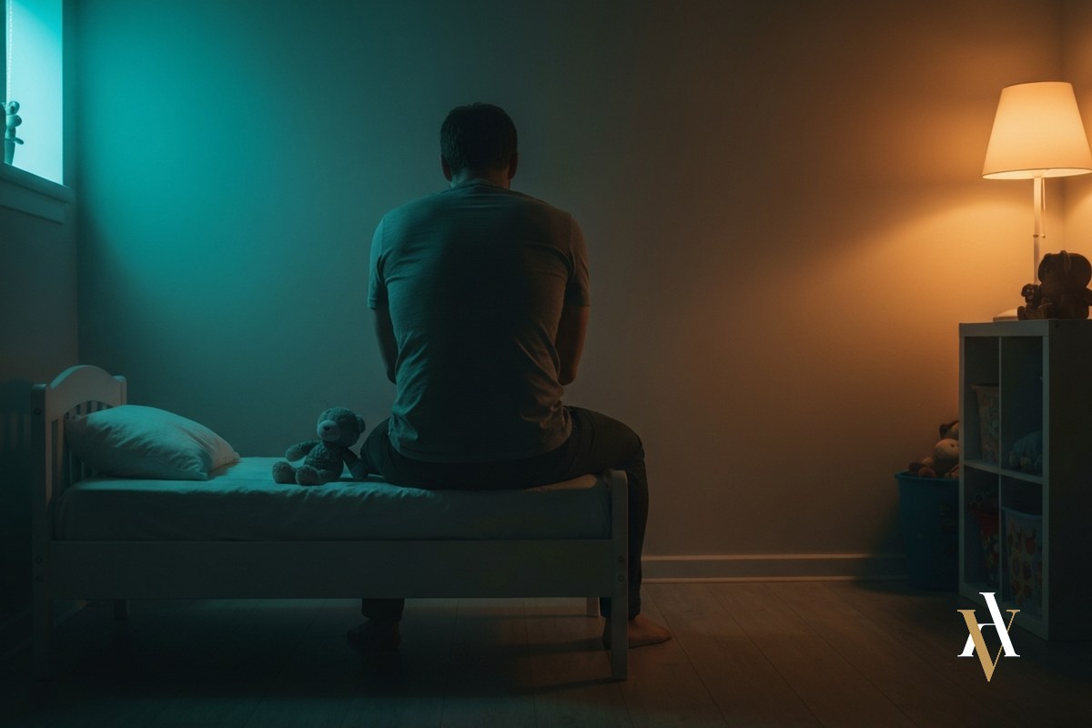 padre separado de sus hijos sentado en la cama infantil por una denuncia falsa padre separado de sus hijos sentado en la cama infantil por una denuncia falsa